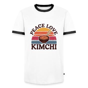 Statement for kimchi fans - Men's Ringer Shirt - white/black - Front - AI Model Female 172 light (172cm) & AI Model Male 178 dark (178cm)