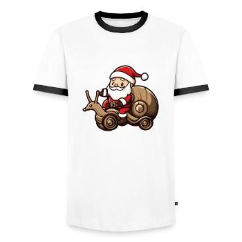 Snail Santa Claus Cartoon - Men's Ringer Shirt - white/black - Front - AI Model Female 172 light (172cm) & AI Model Male 178 dark (178cm)