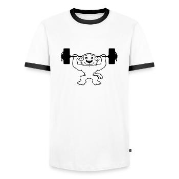 Chien Bodybuilder Muscles forts Gym Haltérophilie - T-shirt contrasté Homme - blanc/noir - Devant - AI Model Female 172 light (172cm) & AI Model Male 178 dark (178cm)