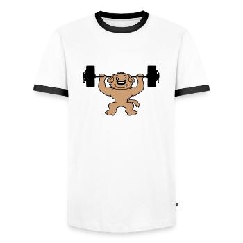Chien Bodybuilder Muscles forts Gym Haltérophilie - T-shirt contrasté Homme - blanc/noir - Devant - AI Model Female 172 light (172cm) & AI Model Male 178 dark (178cm)