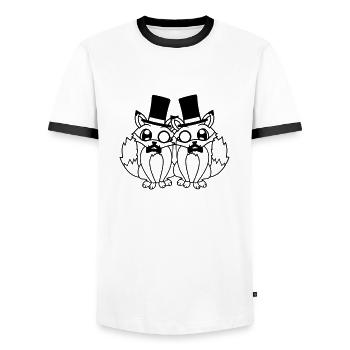 2 Foxes Friends Top Hat Men's Monocle Glasses - Men's Ringer Shirt - white/black - Front - AI Model Female 172 light (172cm) & AI Model Male 178 dark (178cm)