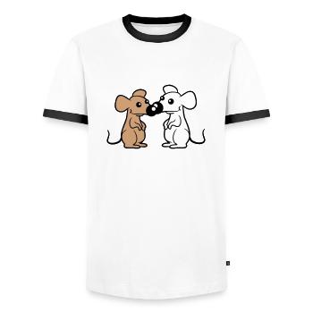 2 Mäuse Paar Verliebt Valentinstag Nasen berühren - Männer Kontrast-T-Shirt - Weiß/Schwarz - Vorne - AI Model Female 172 light (172cm) & AI Model Male 178 dark (178cm)