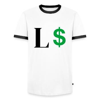 Lettre l dollar - T-shirt contrasté Homme - blanc/noir - Devant - AI Model Female 172 light (172cm) & AI Model Male 178 dark (178cm)