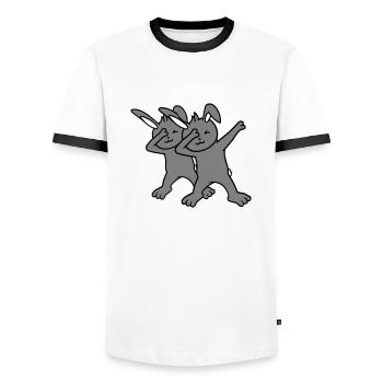 2 Bunnies Dabbing Dab Dance Pose Dancing Friends Team - Men's Ringer Shirt - white/black - Front - AI Model Female 172 light (172cm) & AI Model Male 178 dark (178cm)