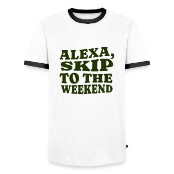 Alexa, Passez au week-end - T-shirt contrasté Homme - blanc/noir - Devant - AI Model Female 172 light (172cm) & AI Model Male 178 dark (178cm)