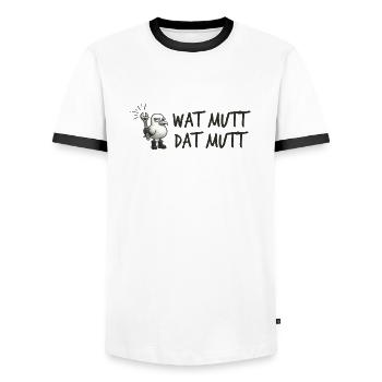 Coole Möwe mit Schraubenschlüssel plattdeutsch - Männer Kontrast-T-Shirt - Weiß/Schwarz - Vorne - AI Model Female 172 light (172cm) & AI Model Male 178 dark (178cm)