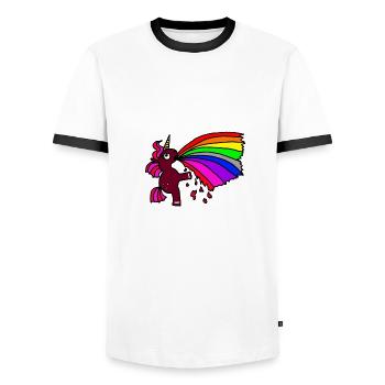 einhorn kotzt regenbogen - Männer Kontrast-T-Shirt - Weiß/Schwarz - Vorne - AI Model Female 172 light (172cm) & AI Model Male 178 dark (178cm)