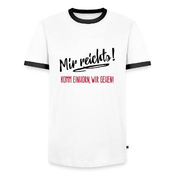 Mir reichts - komm Einhorn, wir gehen - 2C - Männer Kontrast-T-Shirt - Weiß/Schwarz - Vorne - AI Model Female 172 light (172cm) & AI Model Male 178 dark (178cm)