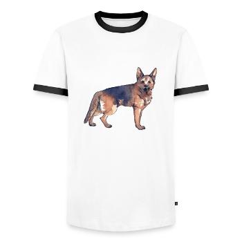 Deutscher Schäferhund - Männer Kontrast-T-Shirt - Weiß/Schwarz - Vorne - AI Model Female 172 light (172cm) & AI Model Male 178 dark (178cm)