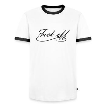 fuck off shirt provocateur 1c - T-shirt contrasté Homme - blanc/noir - Devant - AI Model Female 172 light (172cm) & AI Model Male 178 dark (178cm)