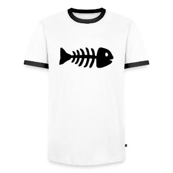 fisch_1___f1 - Men's Ringer Shirt - white/black - Front - AI Model Female 172 light (172cm) & AI Model Male 178 dark (178cm)