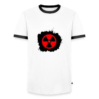 Red, red Radioactive, radioactivity symbol - Men's Ringer Shirt - white/black - Front - AI Model Female 172 light (172cm) & AI Model Male 178 dark (178cm)