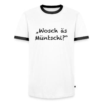 Wosch äs Müntschi - Männer Kontrast-T-Shirt - Weiß/Schwarz - Vorne - AI Model Female 172 light (172cm) & AI Model Male 178 dark (178cm)