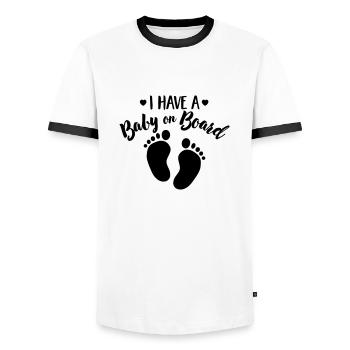 I have a baby on the board - T-shirt contrasté Homme - blanc/noir - Devant - AI Model Female 172 light (172cm) & AI Model Male 178 dark (178cm)