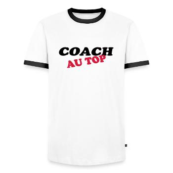 Foot / Coach / Entraineur / Basket / Tennis / Pap - T-shirt contrasté Homme - blanc/noir - Devant - AI Model Female 172 light (172cm) & AI Model Male 178 dark (178cm)