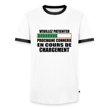 Connerie chargement cadeau humour - T-shirt contrasté Homme - blanc/noir - Devant - AI Model Female 172 light (172cm) & AI Model Male 178 dark (178cm)