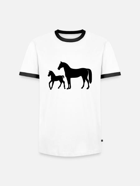 Pferd mit Fohlen - Männer Kontrast-T-Shirt - Weiß/Schwarz