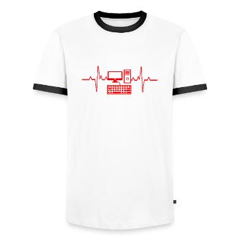 Heartbeat PC Gamer Computer Programmer - Men's Ringer Shirt - white/black - Front - AI Model Female 172 light (172cm) & AI Model Male 178 dark (178cm)