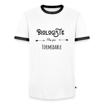 Biologiste plus que formidable humour citation - T-shirt contrasté Homme - blanc/noir - Devant - AI Model Female 172 light (172cm) & AI Model Male 178 dark (178cm)