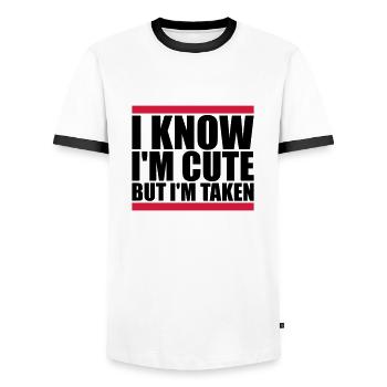 cute but taken quote - Men's Ringer Shirt - white/black - Front - AI Model Female 172 light (172cm) & AI Model Male 178 dark (178cm)