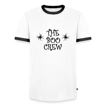 The Boo Crew - Männer Kontrast-T-Shirt - Weiß/Schwarz - Vorne - AI Model Female 172 light (172cm) & AI Model Male 178 dark (178cm)