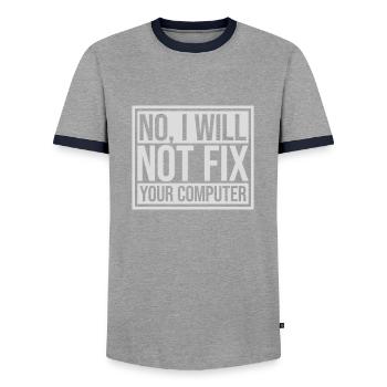 not fix your computer - Men's Ringer Shirt - grey/navy  - Front - AI Model Female 172 light (172cm) & AI Model Male 178 light (178cm)