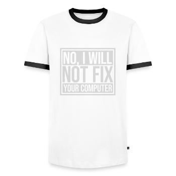not fix your computer - Men's Ringer Shirt - white/black - Front - AI Model Female 172 light (172cm) & AI Model Male 178 dark (178cm)