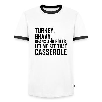 Haricots sauce à la dinde et petits pains laissez-moi voir que Casse - T-shirt contrasté Homme - blanc/noir - Devant - AI Model Female 172 light (172cm) & AI Model Male 178 dark (178cm)