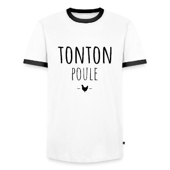 tonton poule/ t-shirt humour tonton - T-shirt contrasté Homme - blanc/noir - Devant - AI Model Female 172 light (172cm) & AI Model Male 178 dark (178cm)