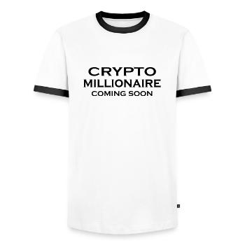 Trading de crypto-monnaies Bitcoin - T-shirt contrasté Homme - blanc/noir - Devant - AI Model Female 172 light (172cm) & AI Model Male 178 dark (178cm)