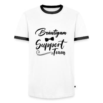 bräutigam support team - Männer Kontrast-T-Shirt - Weiß/Schwarz - Vorne - AI Model Female 172 light (172cm) & AI Model Male 178 dark (178cm)