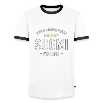 Libre Solide Stable Finlande depuis 1917 - T-shirt contrasté Homme - blanc/noir - Devant - AI Model Female 172 light (172cm) & AI Model Male 178 dark (178cm)