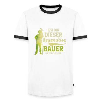 Ich bin dieser legendäre Bauer von dem alle reden - Männer Kontrast-T-Shirt - Weiß/Schwarz - Vorne - AI Model Female 172 light (172cm) & AI Model Male 178 dark (178cm)