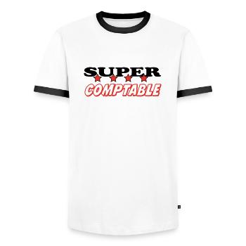 SUPER COMPTABLE - T-shirt contrasté Homme - blanc/noir - Devant - AI Model Female 172 light (172cm) & AI Model Male 178 dark (178cm)