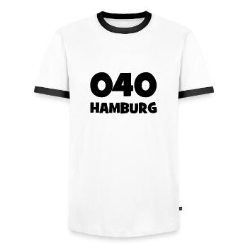 040 - H - Hamburg - Vorwahl - Telefon telefonieren - Männer Kontrast-T-Shirt - Weiß/Schwarz - Vorne - AI Model Female 172 light (172cm) & AI Model Male 178 dark (178cm)