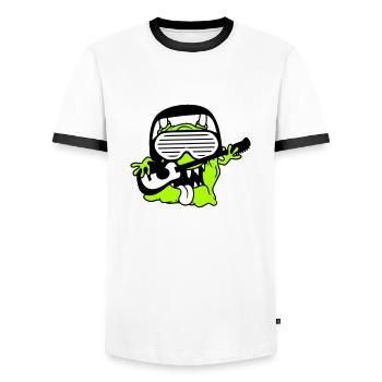 Cool Party Monster Alien Plays Guitar Music - Men's Ringer Shirt - white/black - Front - AI Model Female 172 light (172cm) & AI Model Male 178 dark (178cm)