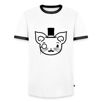 Sir Cat Gentleman Chapeau haut de forme Monocle Rich Gentleman - T-shirt contrasté Homme - blanc/noir - Devant - AI Model Female 172 light (172cm) & AI Model Male 178 dark (178cm)