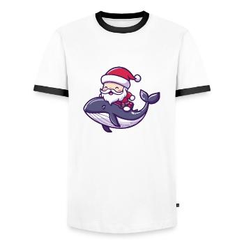 Baleine Père Noël Dessin animé - T-shirt contrasté Homme - blanc/noir - Devant - AI Model Female 172 light (172cm) & AI Model Male 178 dark (178cm)