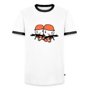 2 canards soldat soldat soldat professionnel casque pistolet courses - T-shirt contrasté Homme - blanc/noir - Devant - AI Model Female 172 light (172cm) & AI Model Male 178 dark (178cm)