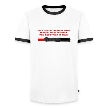 Star Wars: Arme / arme / sabre laser - T-shirt contrasté Homme - blanc/noir - Devant - AI Model Female 172 light (172cm) & AI Model Male 178 dark (178cm)
