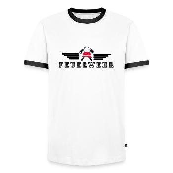 Feuerwehr Wings Hat Axe - Männer Kontrast-T-Shirt - Weiß/Schwarz - Vorne - AI Model Female 172 light (172cm) & AI Model Male 178 dark (178cm)