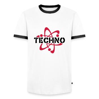 Techno__V003 - Men's Ringer Shirt - white/black - Front - AI Model Female 172 light (172cm) & AI Model Male 178 dark (178cm)