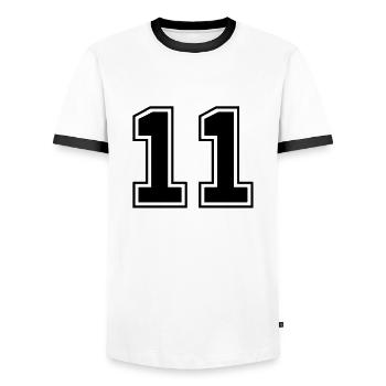 elf - Men's Ringer Shirt - white/black - Front - AI Model Female 172 light (172cm) & AI Model Male 178 dark (178cm)