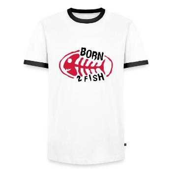 fish_born_logo_f2 - Men's Ringer Shirt - white/black - Front - AI Model Female 172 light (172cm) & AI Model Male 178 dark (178cm)