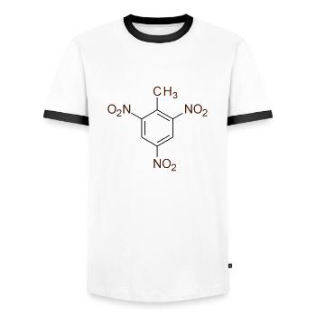 trinitrotoluene - Men's Ringer Shirt - white/black - Front - AI Model Female 172 light (172cm) & AI Model Male 178 dark (178cm)