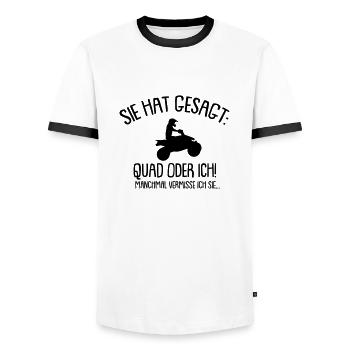 Sie hat gesagt Quad oder ich - Männer Kontrast-T-Shirt - Weiß/Schwarz - Vorne - AI Model Female 172 light (172cm) & AI Model Male 178 dark (178cm)