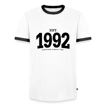 HNE. 1992 Nineteen Ninety Two - T-shirt contrasté Homme - blanc/noir - Devant - AI Model Female 172 light (172cm) & AI Model Male 178 dark (178cm)