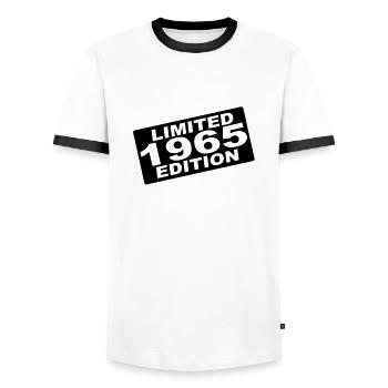 year 1965 limited edition - Men's Ringer Shirt - white/black - Front - AI Model Female 172 light (172cm) & AI Model Male 178 dark (178cm)