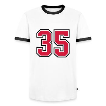 35 sports jersey football number - Männer Kontrast-T-Shirt - Weiß/Schwarz - Vorne - AI Model Female 172 light (172cm) & AI Model Male 178 dark (178cm)