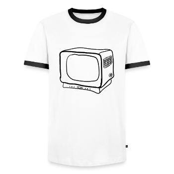 alter Fernseher - Männer Kontrast-T-Shirt - Weiß/Schwarz - Vorne - AI Model Female 172 light (172cm) & AI Model Male 178 dark (178cm)